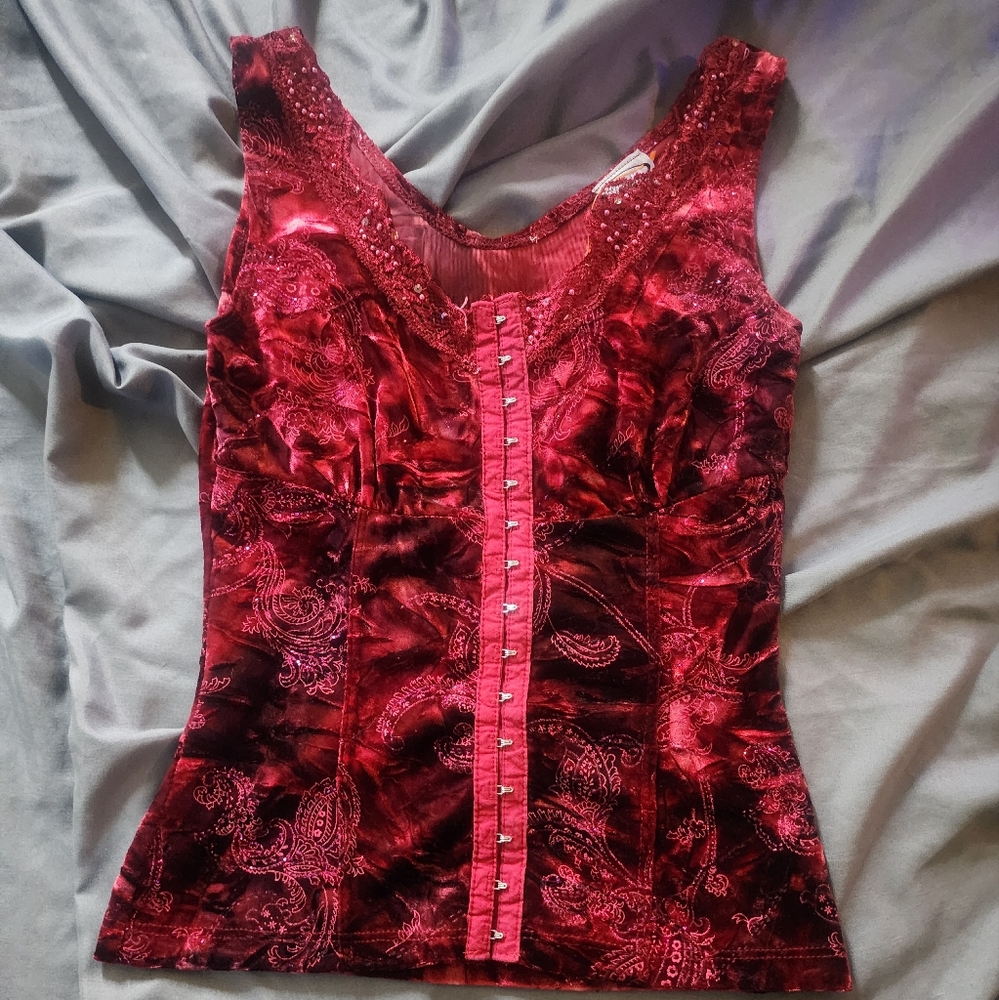 2000s Vintage Rave brand Crushed Velvet top. Size Medium